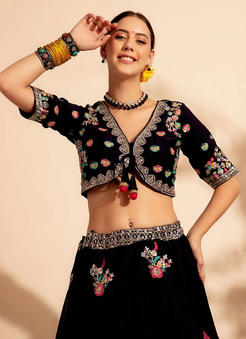 Black And Pink Multi Embroidery Designer Lehenga Choli