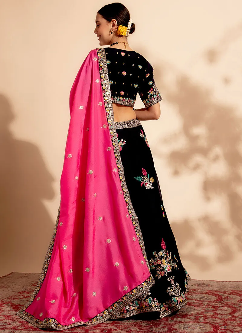 Black And Pink Multi Embroidery Designer Lehenga Choli