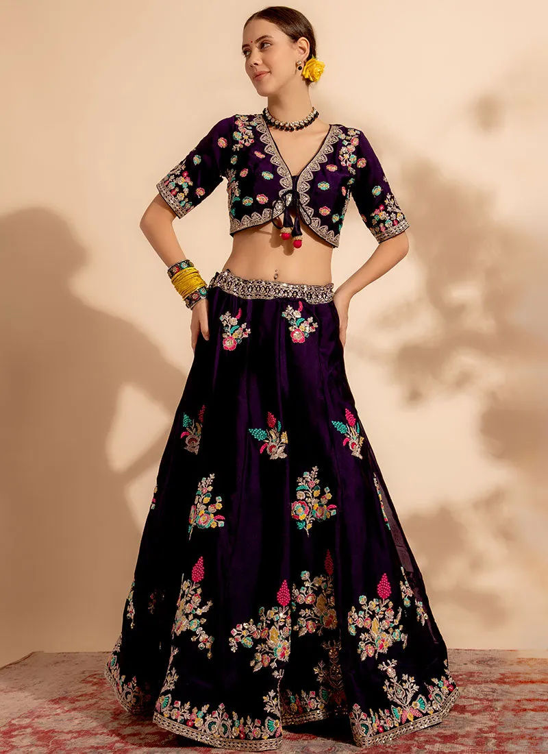 Black And Pink Multi Embroidery Designer Lehenga Choli