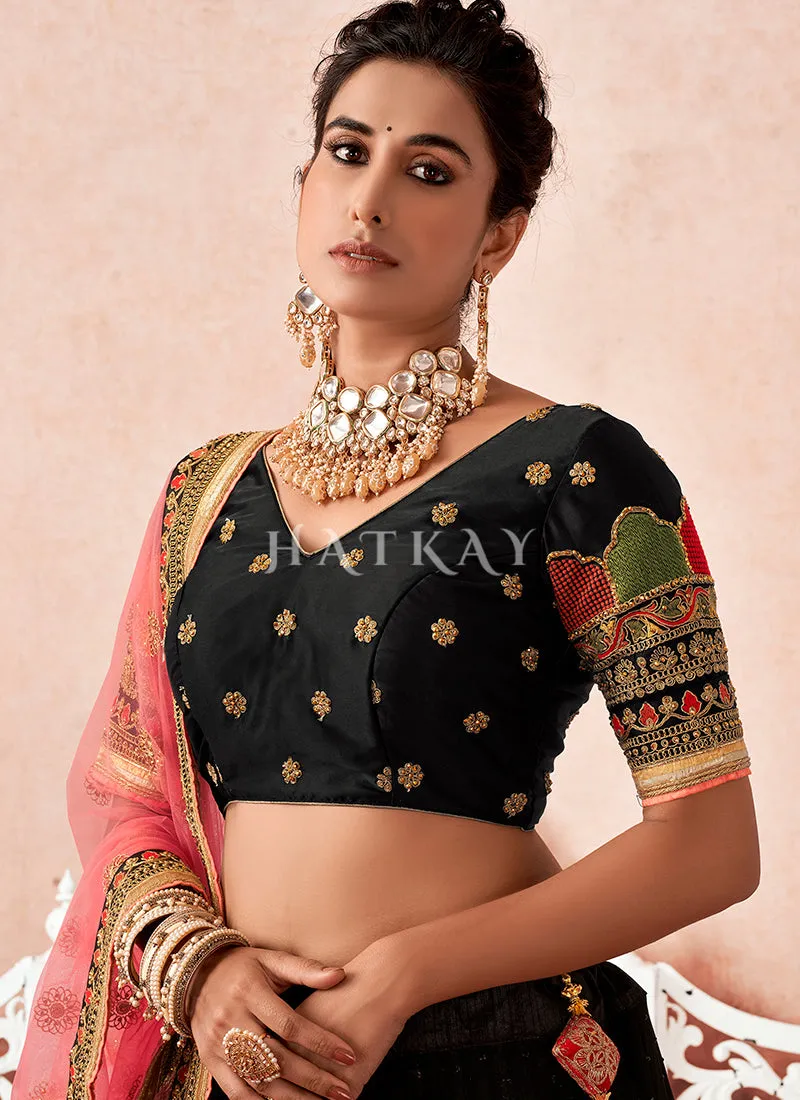Black And Red Multi Embroidered Traditional Lehenga Choli