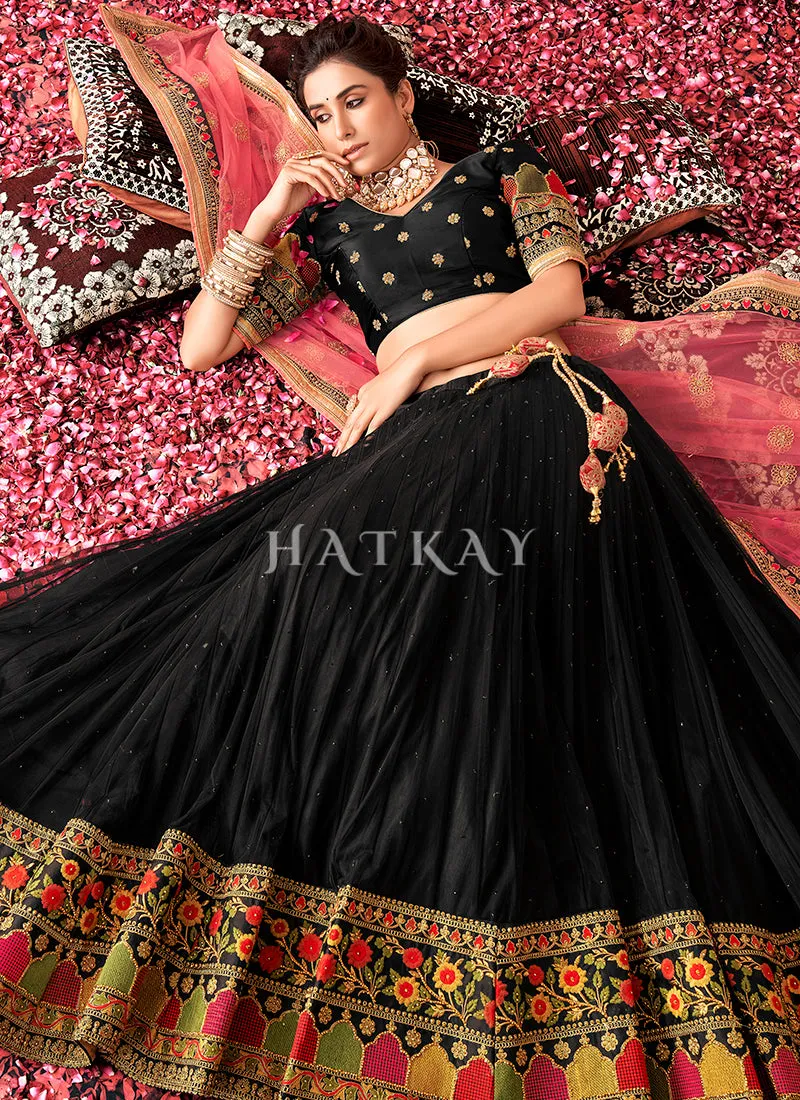 Black And Red Multi Embroidered Traditional Lehenga Choli