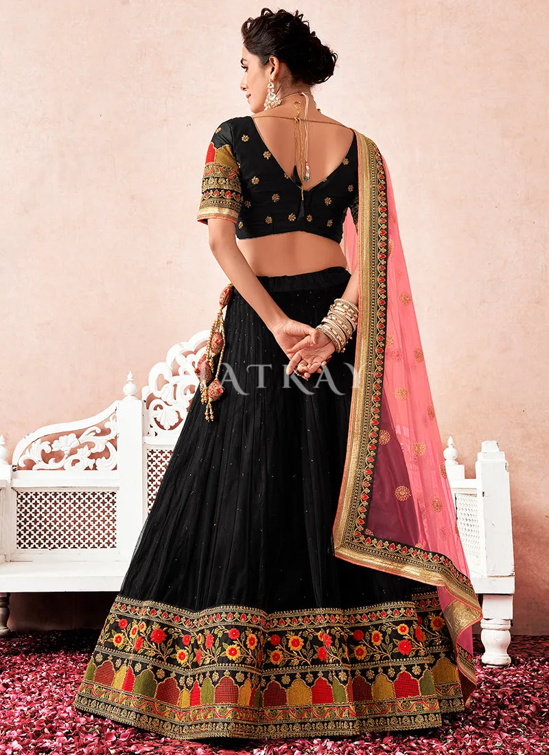 Black And Red Multi Embroidered Traditional Lehenga Choli