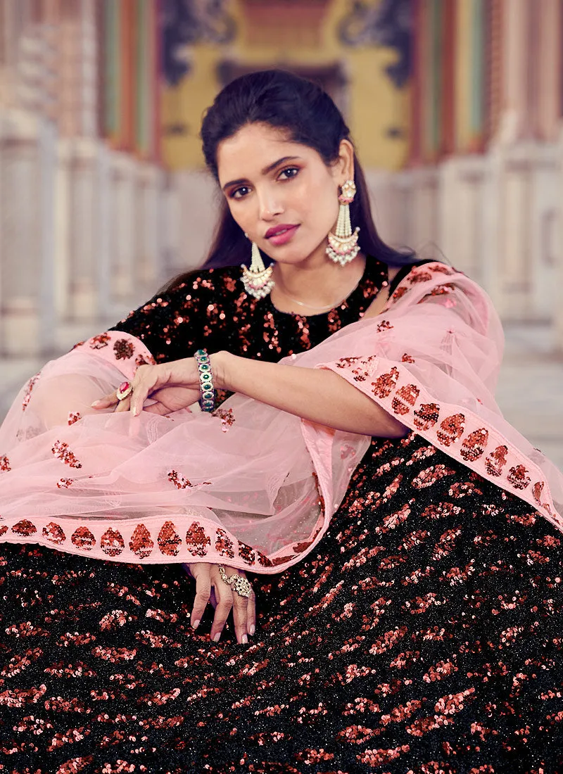 Black And Red Sequence Embroidered Lehenga Choli