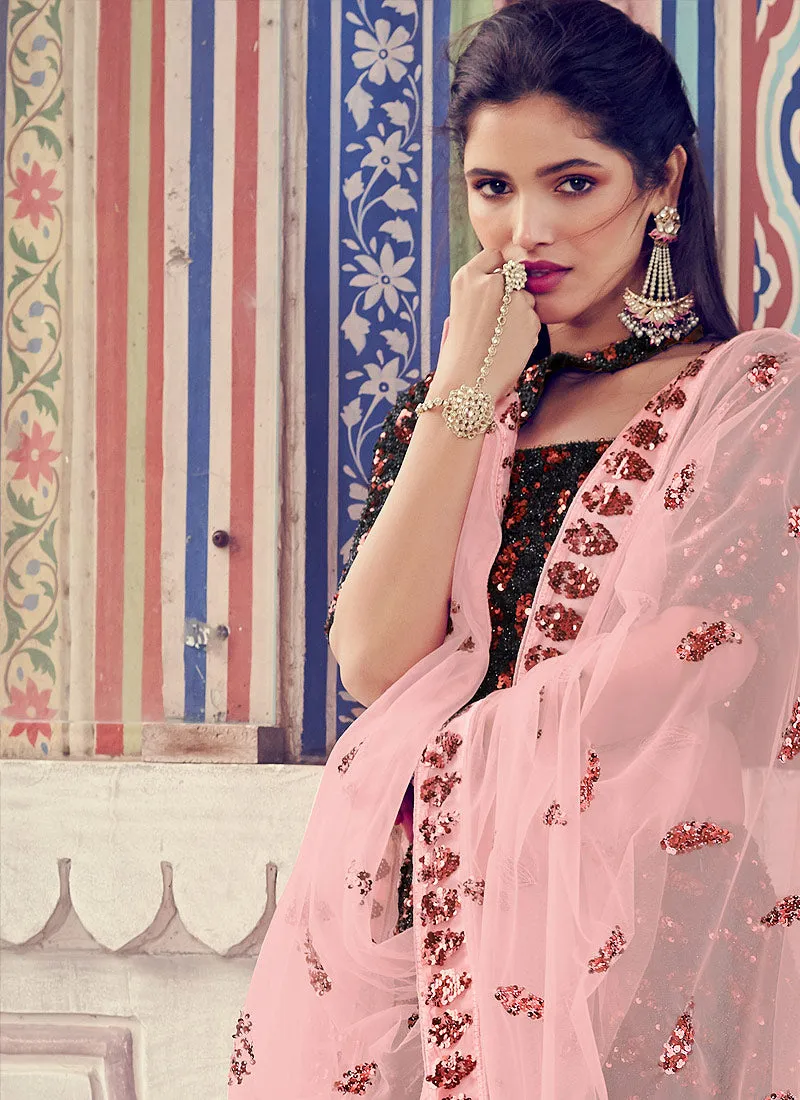 Black And Red Sequence Embroidered Lehenga Choli
