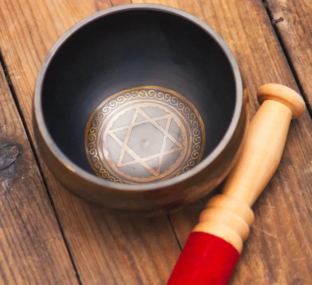 Black Colored Leaf & Bird Carved Singing Bowl