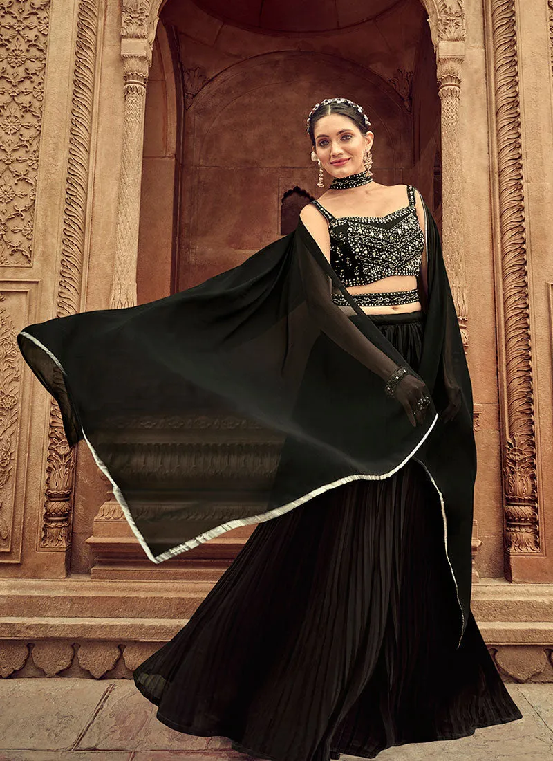 Black Handwork Embroidery Wedding Lehenga Choli And Dupatta