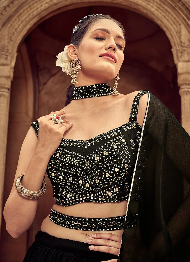 Black Handwork Embroidery Wedding Lehenga Choli And Dupatta