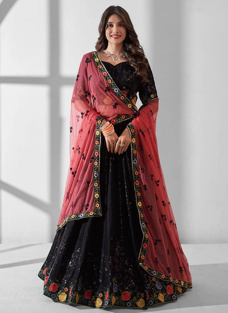Black Multi Embroidery Designer Lehenga Choli With Dupatta