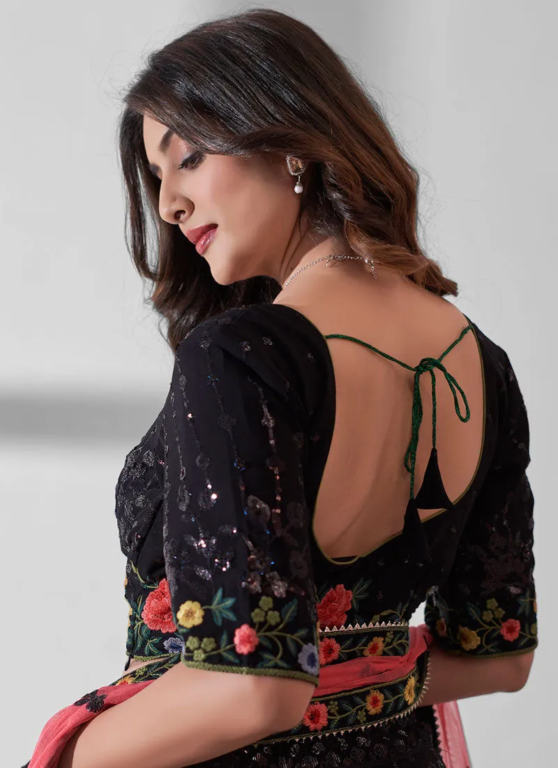 Black Multi Embroidery Designer Lehenga Choli With Dupatta