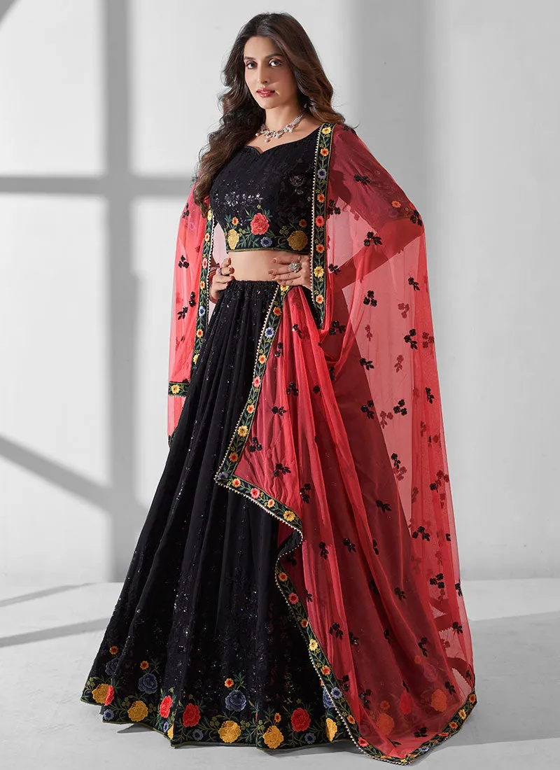 Black Multi Embroidery Designer Lehenga Choli With Dupatta