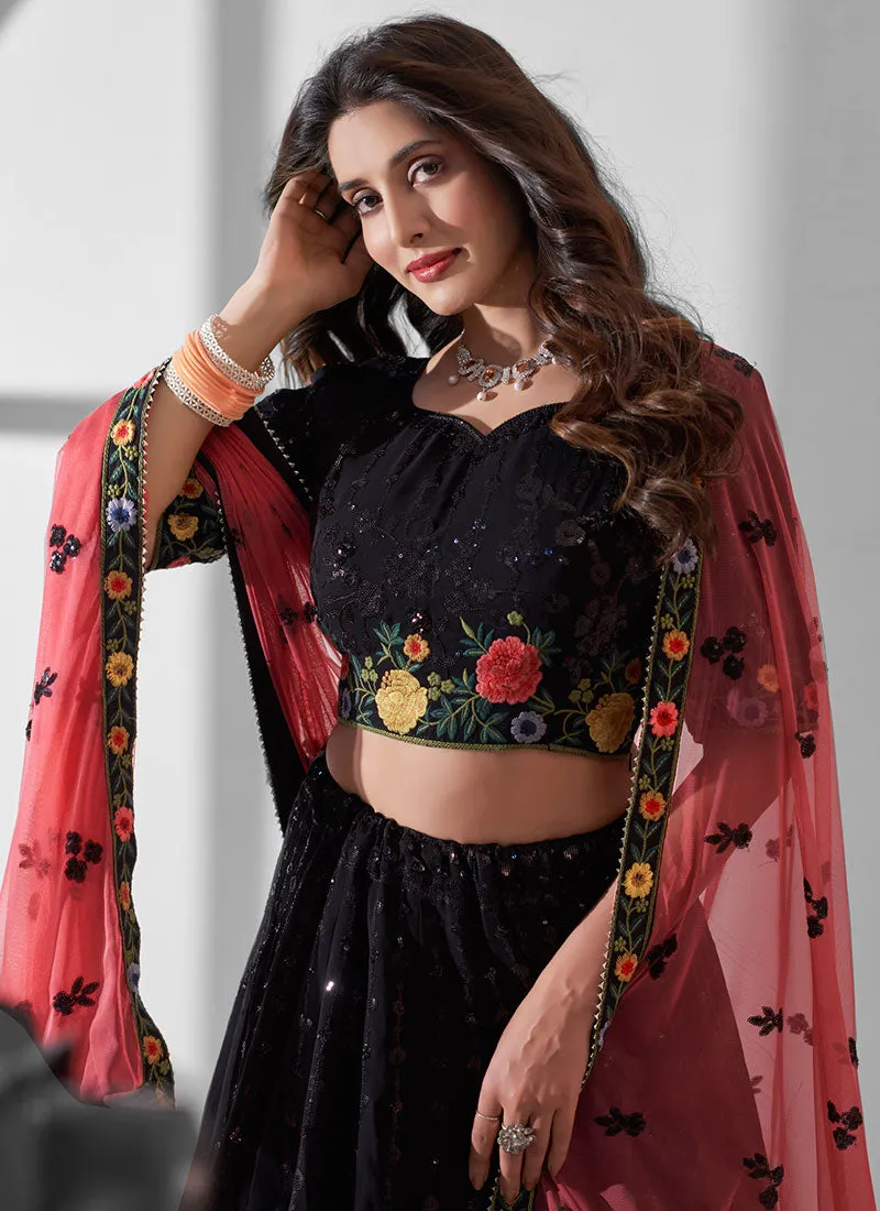 Black Multi Embroidery Designer Lehenga Choli With Dupatta