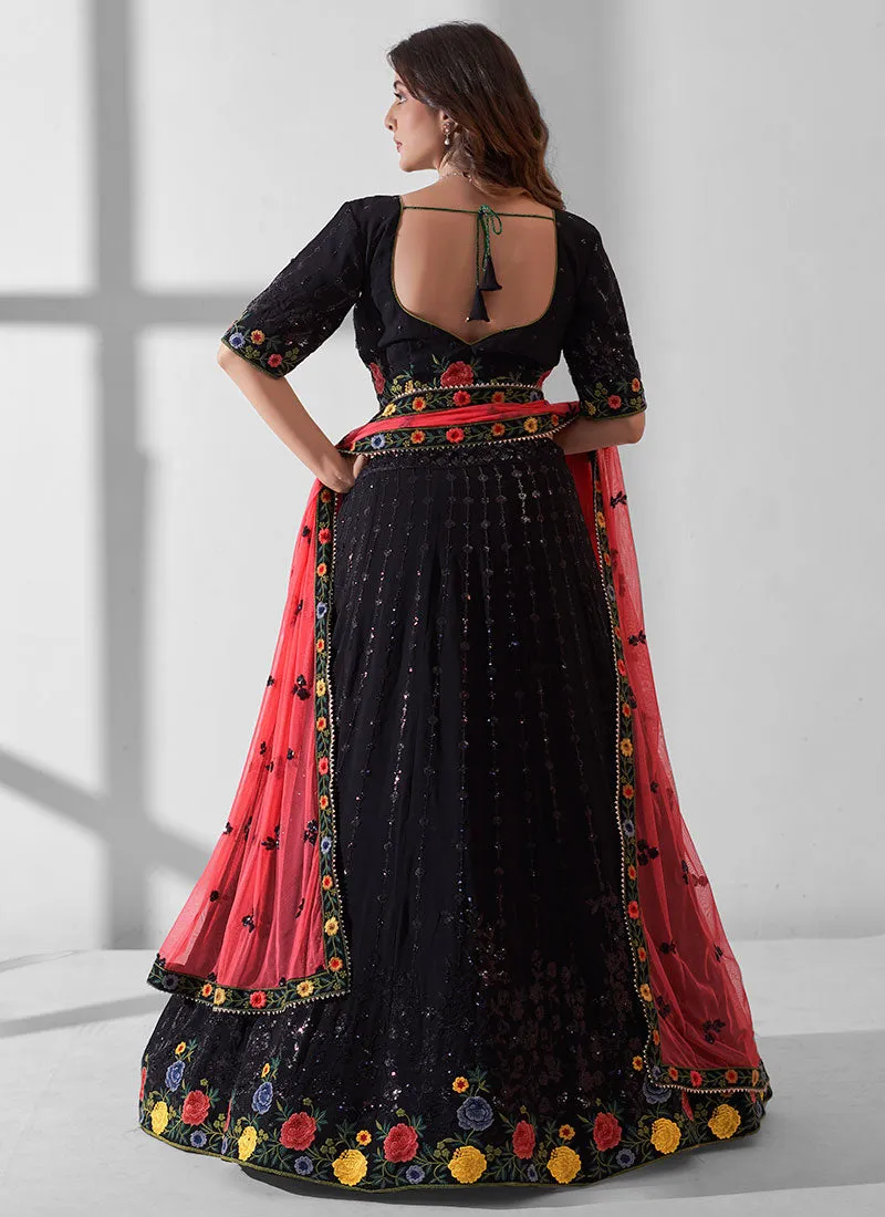 Black Multi Embroidery Designer Lehenga Choli With Dupatta