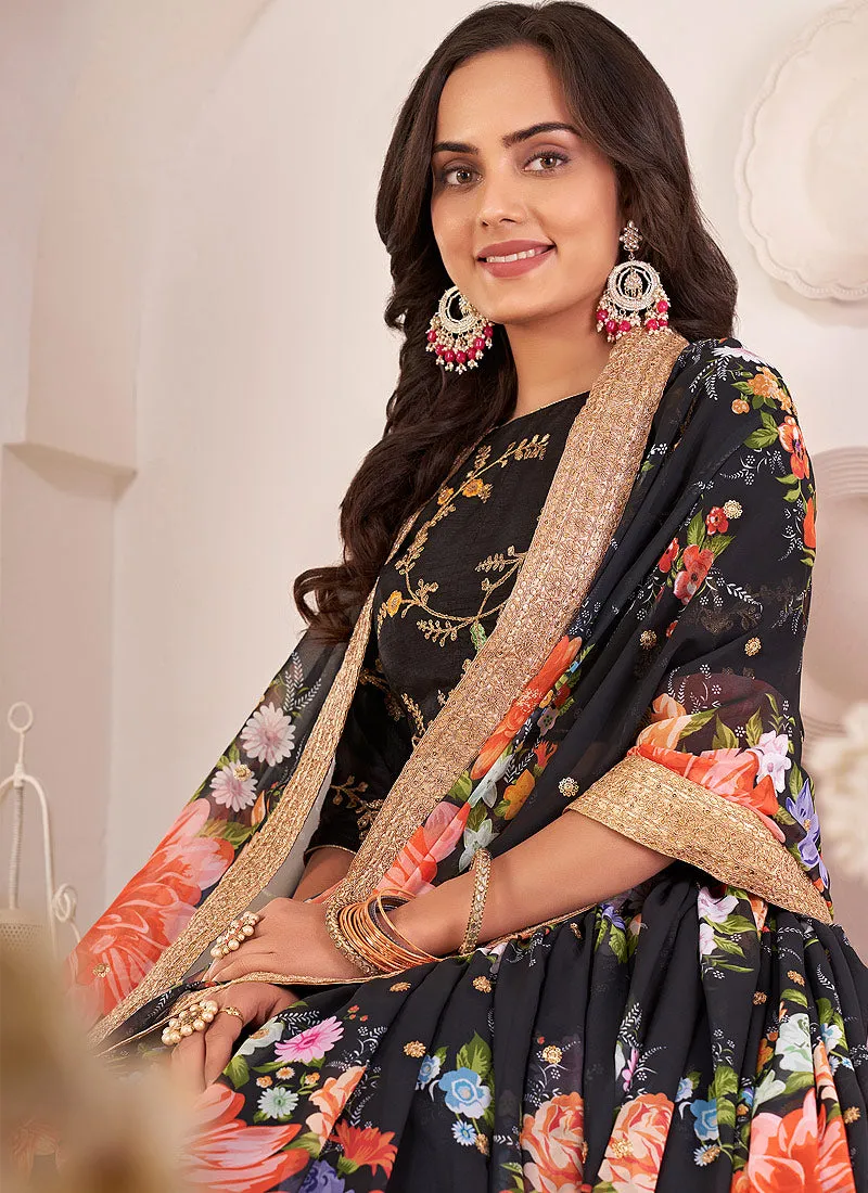 Black Sequence Embellished Floral Lehenga Choli