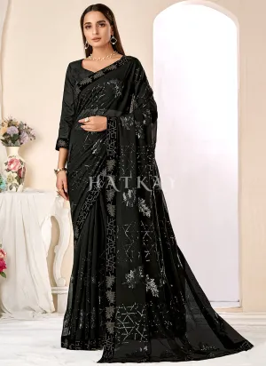 Black Sequence Embroidery Georgette Saree