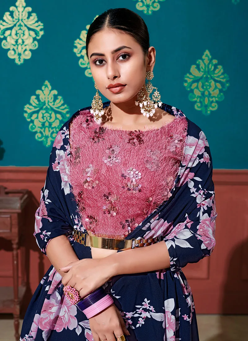 Blue And Pink Sequence Embroidery Festive Lehenga Choli