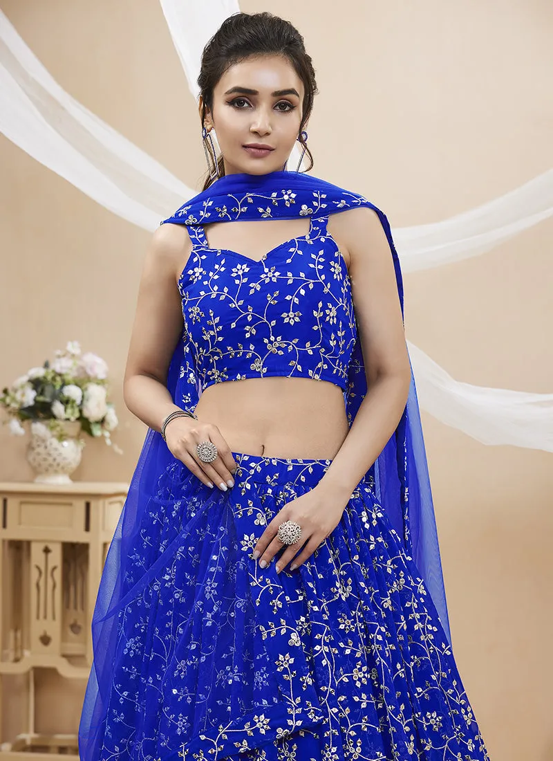 Blue Sequence Embroidery Wedding Lehenga Choli