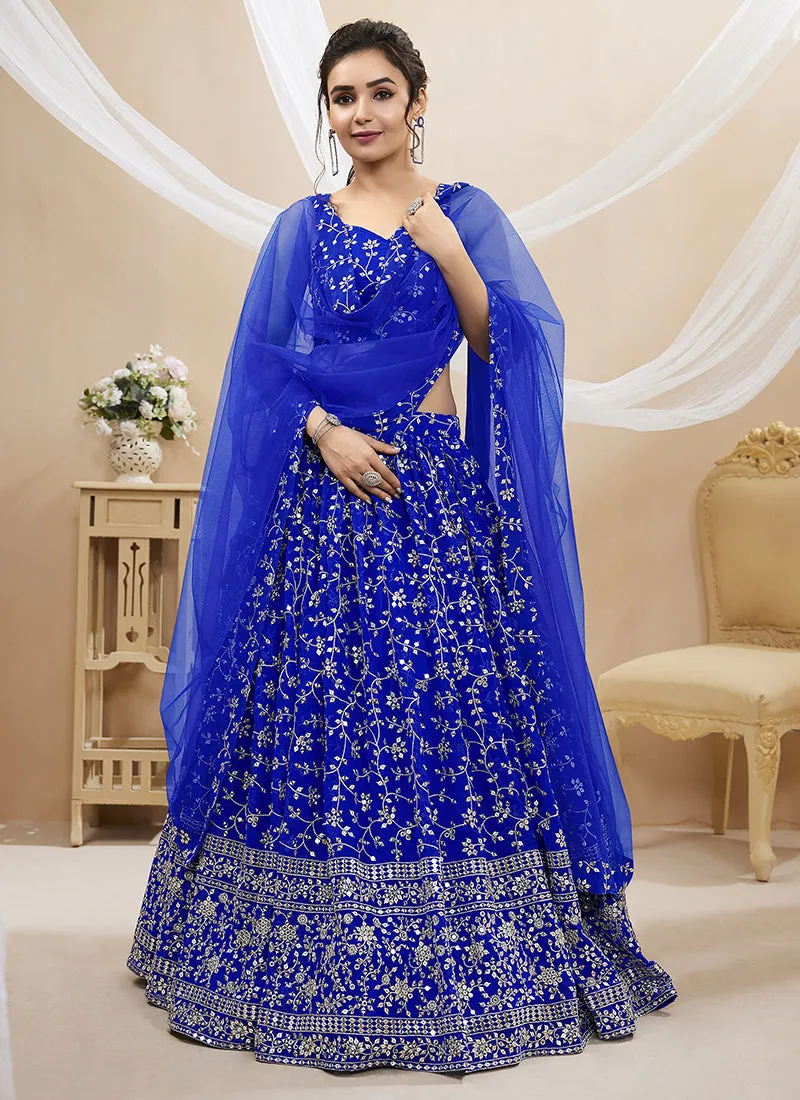 Blue Sequence Embroidery Wedding Lehenga Choli