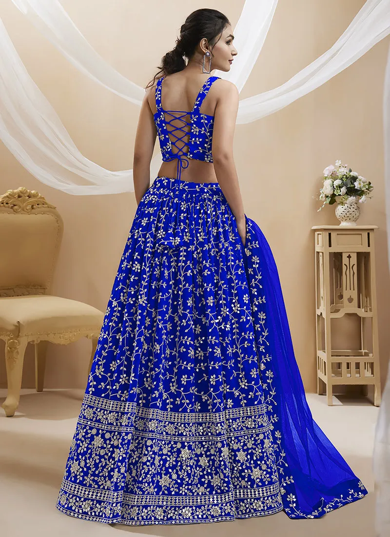 Blue Sequence Embroidery Wedding Lehenga Choli