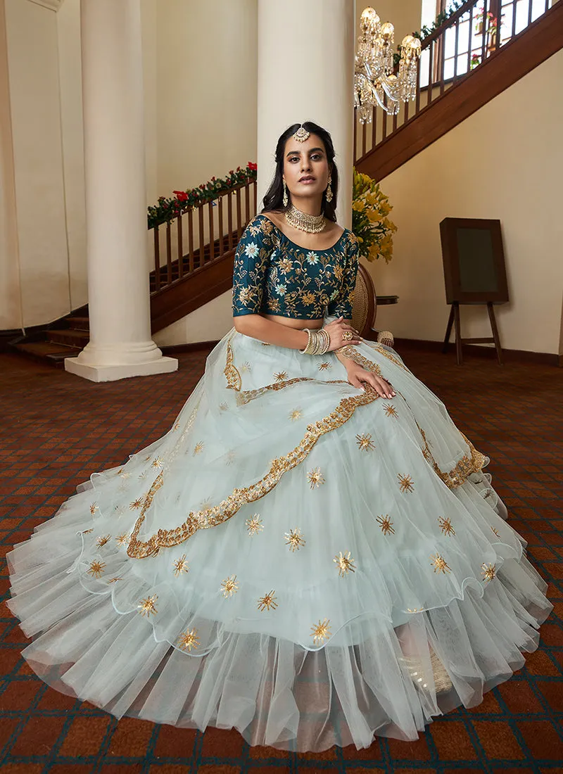 Blue Two Tone Sequence Embroidery Designer Lehenga Choli