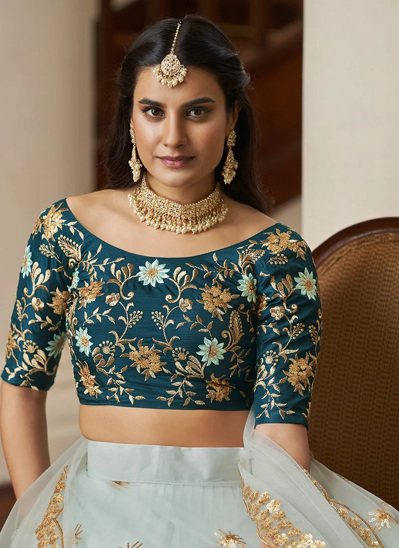 Blue Two Tone Sequence Embroidery Designer Lehenga Choli