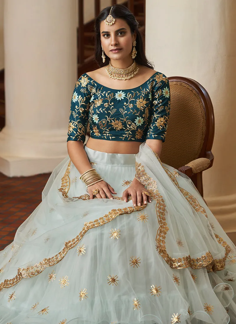 Blue Two Tone Sequence Embroidery Designer Lehenga Choli