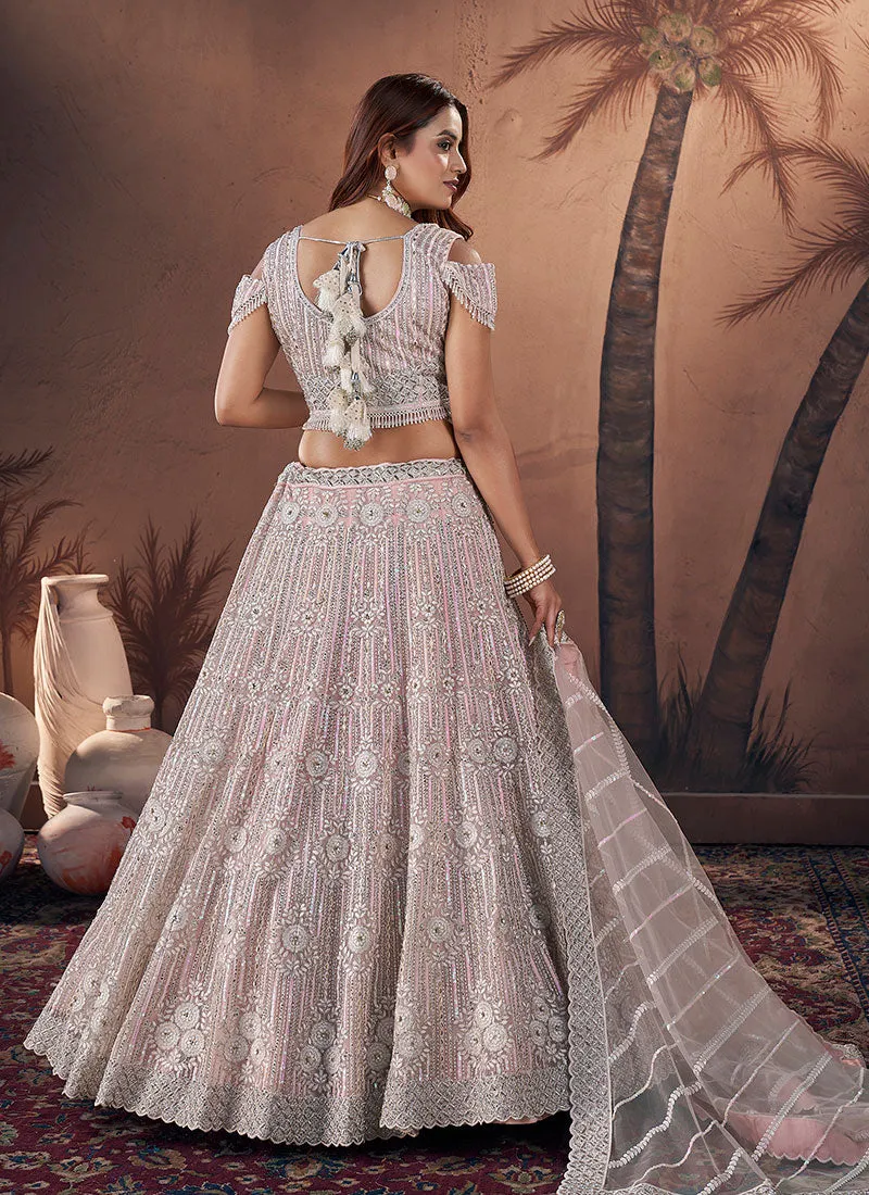 Blush Pink Multi Embroidery Wedding Lehenga Choli And Dupatta