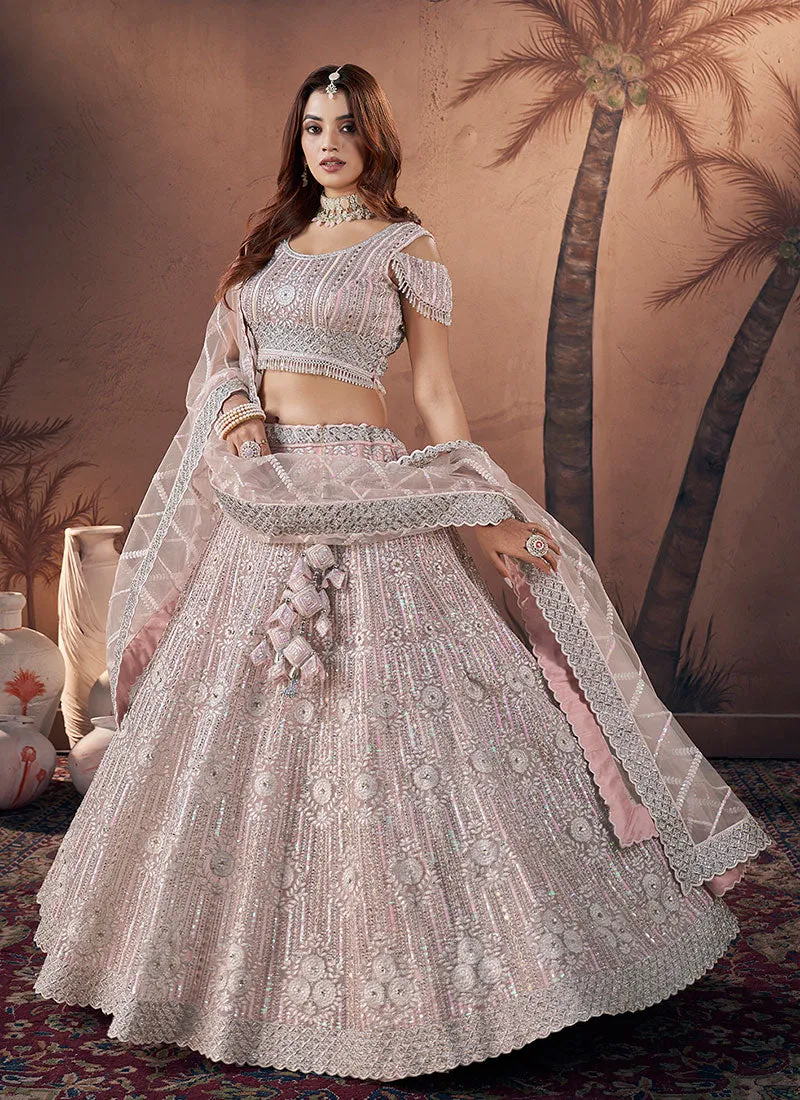 Blush Pink Multi Embroidery Wedding Lehenga Choli And Dupatta