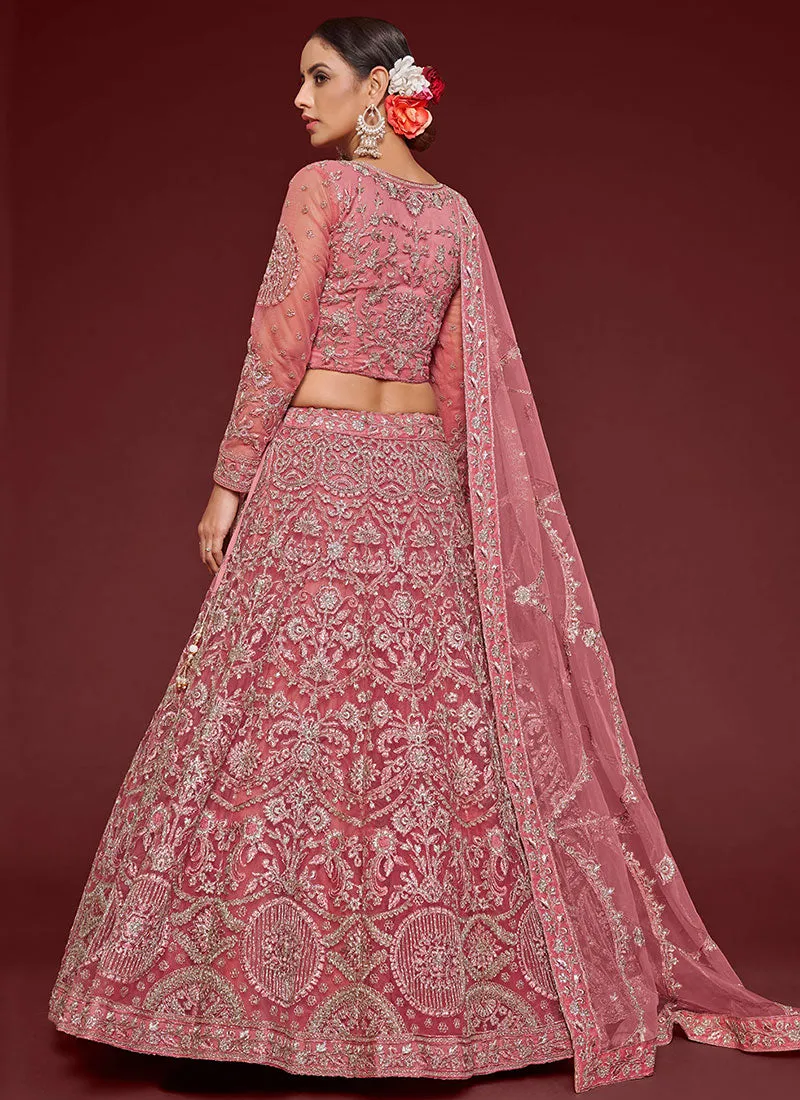 Blush Pink Resham Thread Embroidery Lehenga Choli And Dupatta