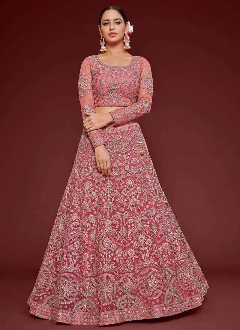 Blush Pink Resham Thread Embroidery Lehenga Choli And Dupatta