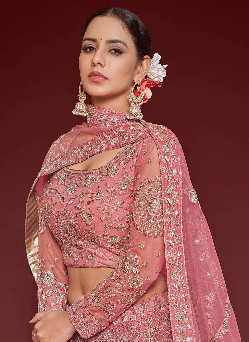 Blush Pink Resham Thread Embroidery Lehenga Choli And Dupatta