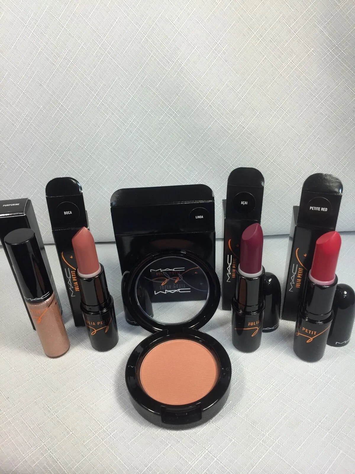 BNIB MAC JULIA PETIT 5pc Lipstick Blush Lipglass Linda Boca Acai Red w/receipt