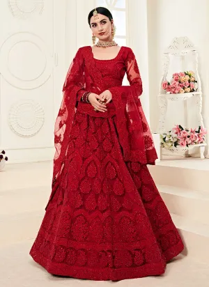 Bridal Red Pearl Embroidered Wedding Lehenga Choli