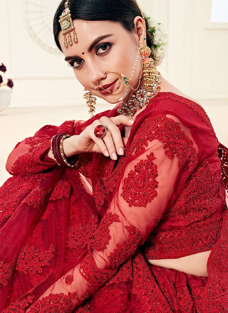 Bridal Red Pearl Embroidered Wedding Lehenga Choli