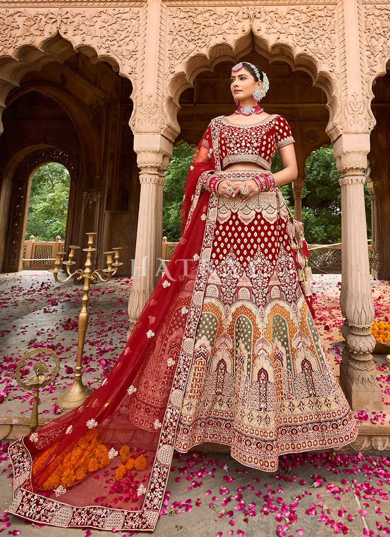Bridal Red Velvet Designer Bridal Lehenga Choli