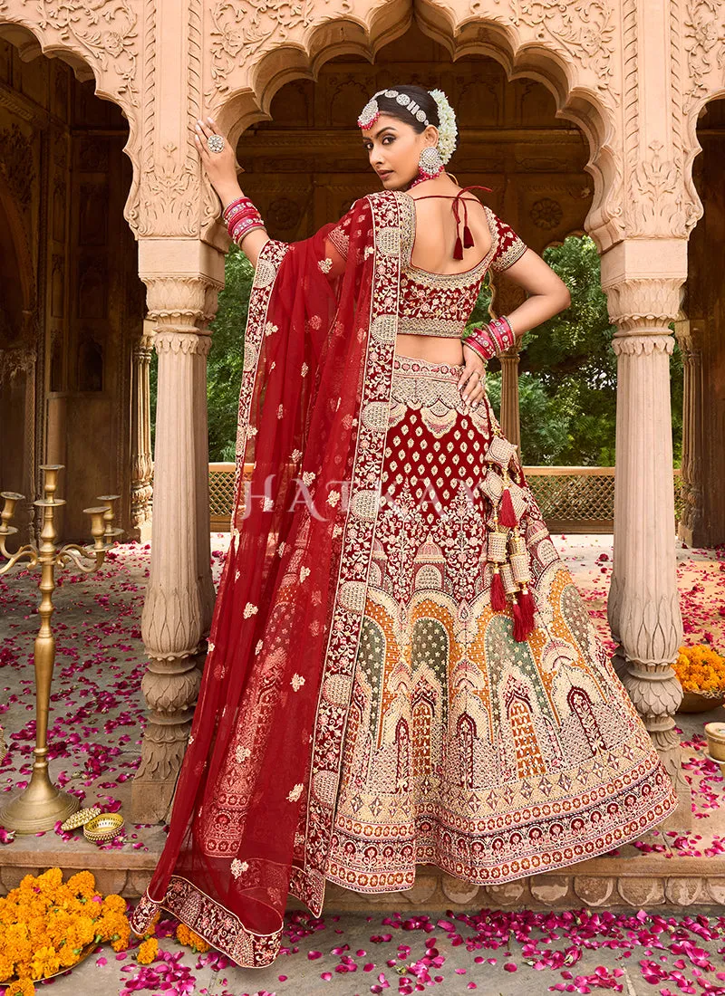 Bridal Red Velvet Designer Bridal Lehenga Choli