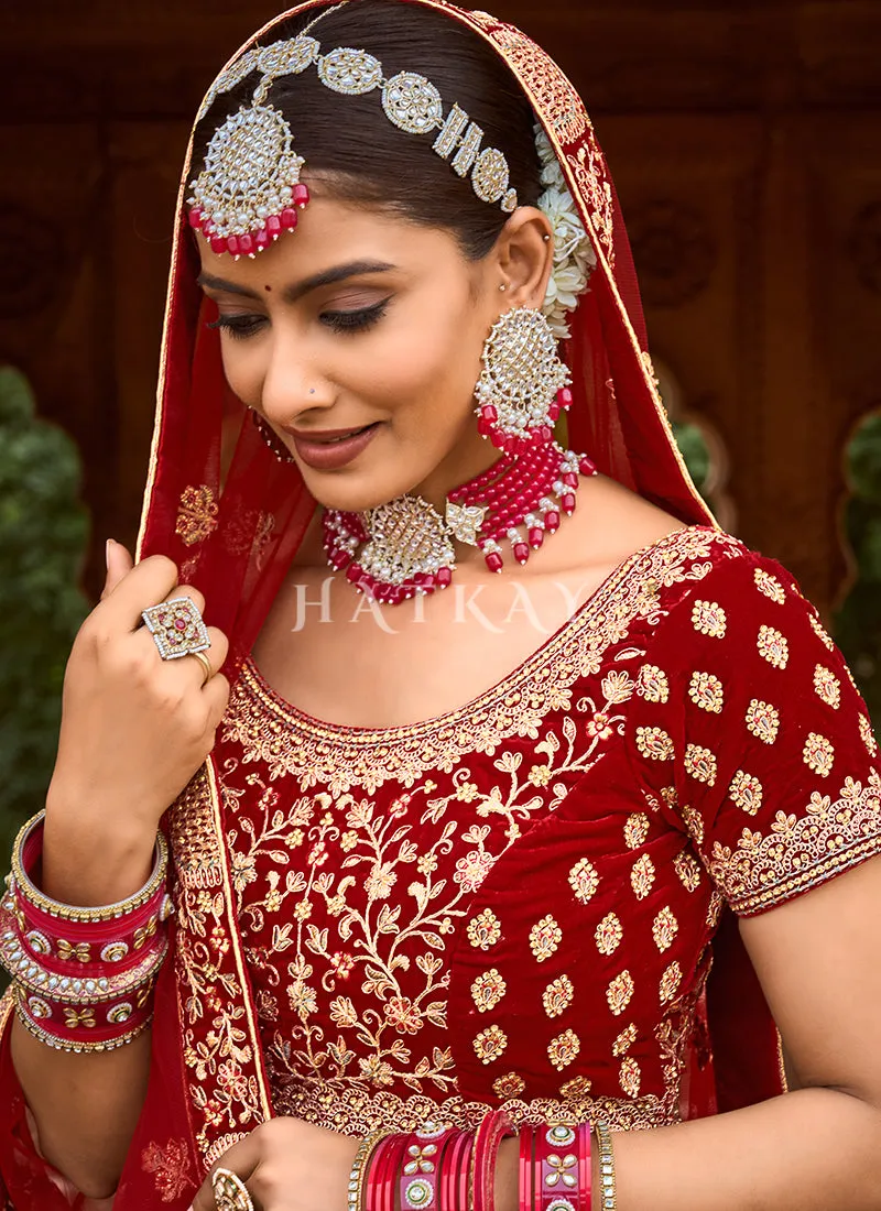 Bridal Red Velvet Designer Bridal Lehenga Choli