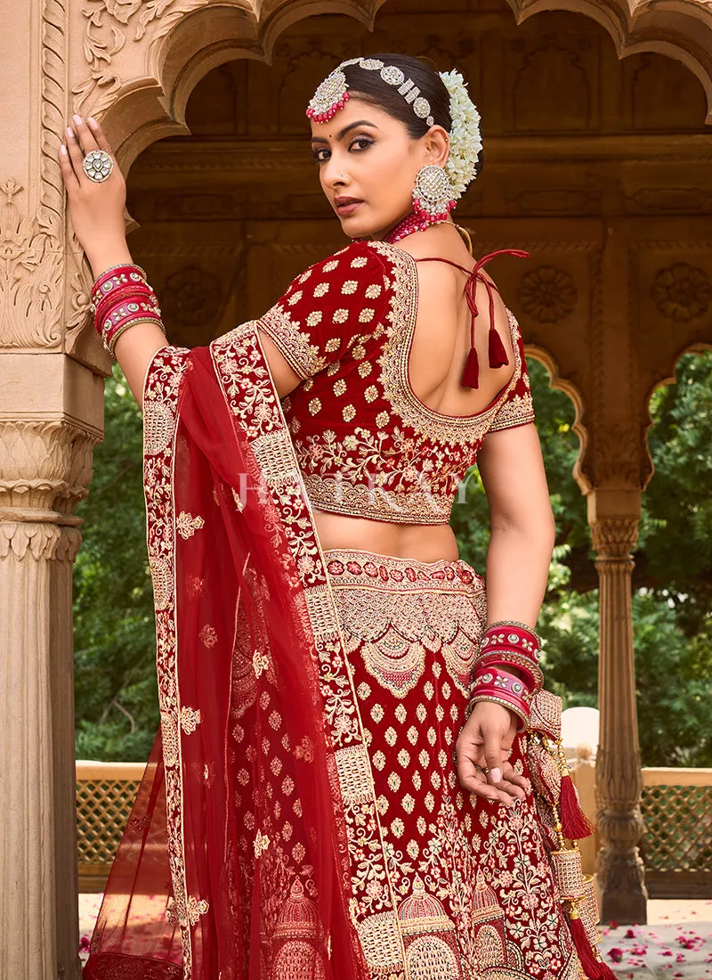 Bridal Red Velvet Designer Bridal Lehenga Choli