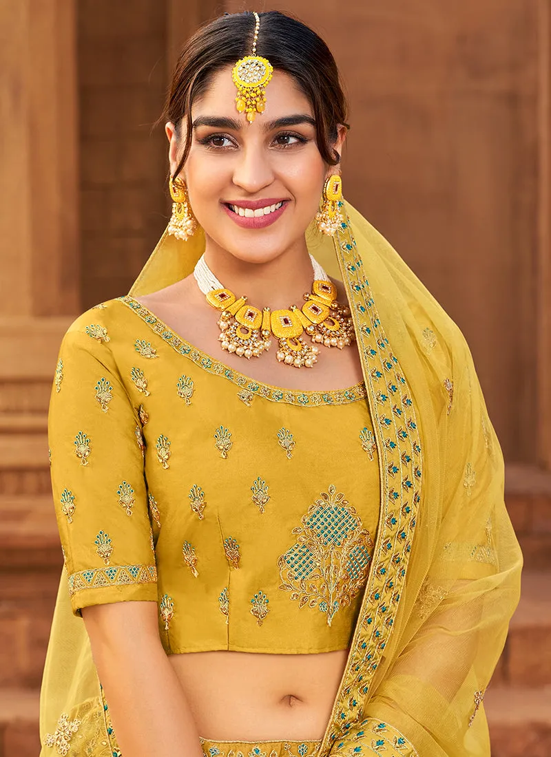 Bright Yellow Zari Embroidered Wedding Lehenga Choli