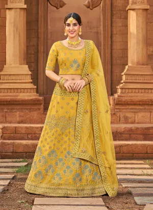 Bright Yellow Zari Embroidered Wedding Lehenga Choli