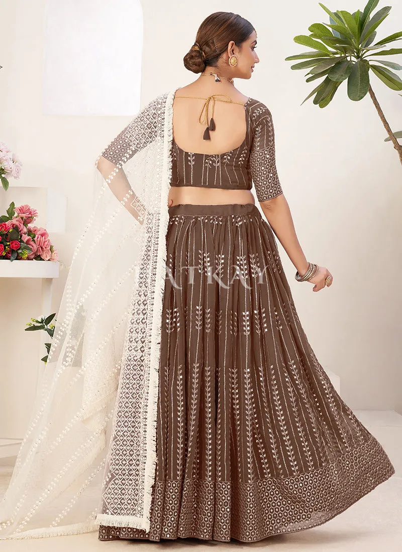 Brown And White Sequence Embroidery Lehenga Choli
