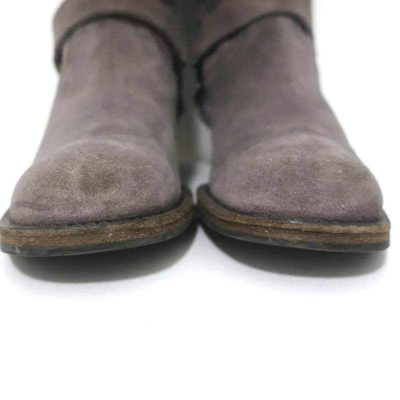 Brunello Cucinelli Moto Boots Gray Suede Size 39 Mid-Calf Biker Boots