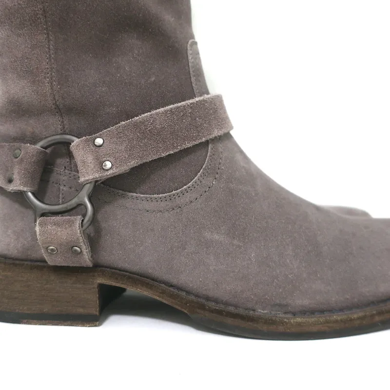 Brunello Cucinelli Moto Boots Gray Suede Size 39 Mid-Calf Biker Boots