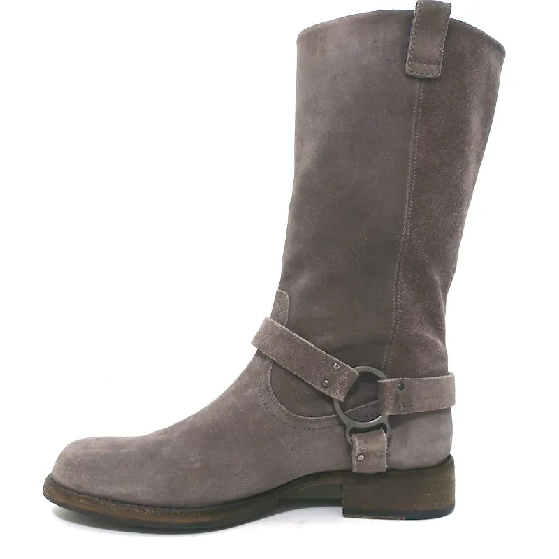 Brunello Cucinelli Moto Boots Gray Suede Size 39 Mid-Calf Biker Boots