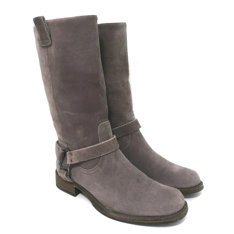 Brunello Cucinelli Moto Boots Gray Suede Size 39 Mid-Calf Biker Boots