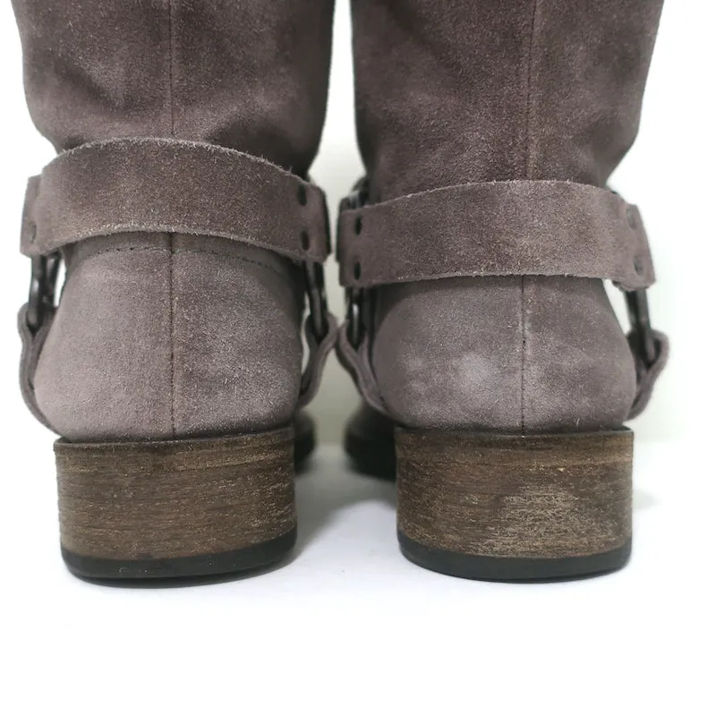 Brunello Cucinelli Moto Boots Gray Suede Size 39 Mid-Calf Biker Boots