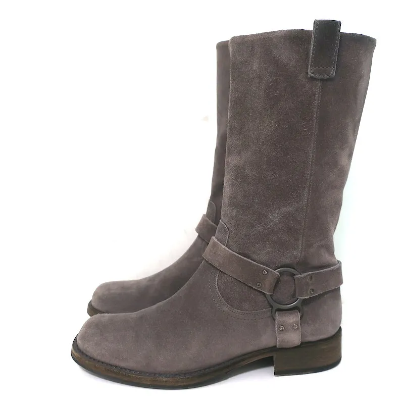 Brunello Cucinelli Moto Boots Gray Suede Size 39 Mid-Calf Biker Boots
