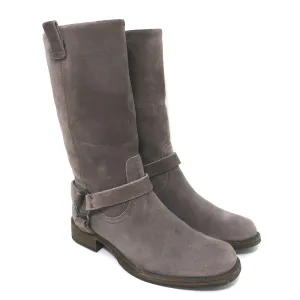 Brunello Cucinelli Moto Boots Gray Suede Size 39 Mid-Calf Biker Boots
