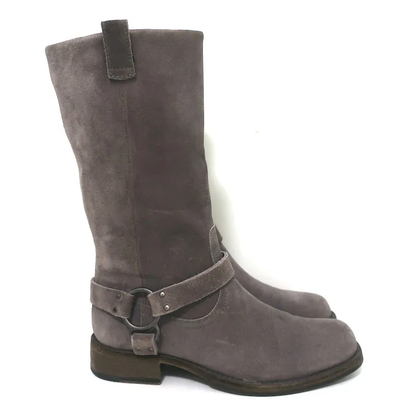 Brunello Cucinelli Moto Boots Gray Suede Size 39 Mid-Calf Biker Boots