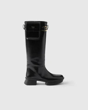Brushed Leather Boots With Pouch