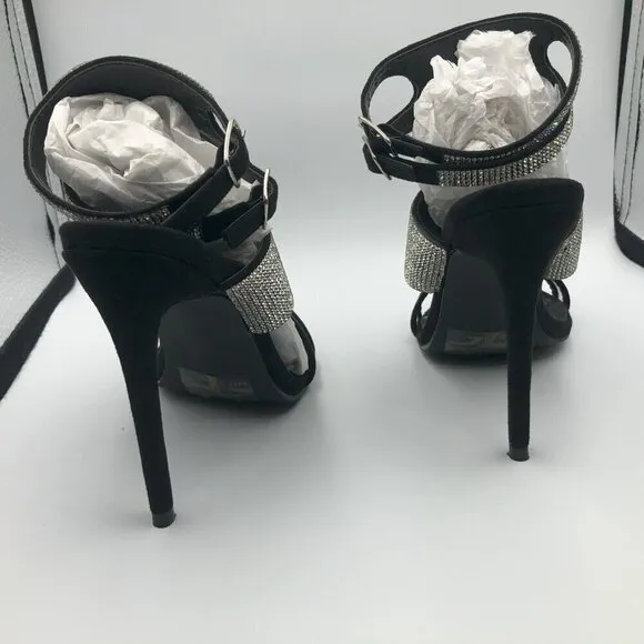 Cape Robbin Damita Black Suede Rhinestone Womens High Heels Size 6 (Brand New)